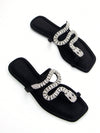 Elegantly Chic 3D Snake Crystal Chain Black Lycra Slip-On Flat Mule Sandals