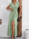 Effortlessly Chic: Women's V-Neck Split Hem Casual Dress in Solid Mint Green