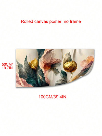 Vibrant Floral Elegance: Gold, Green & Pink Canvas Wall Art for Modern Home Décor