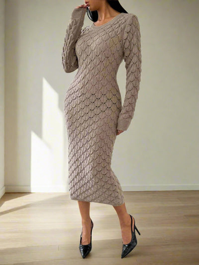 Essence of Elegance: Women's Scaly Crew Neck Long Sleeve Sweater Dress