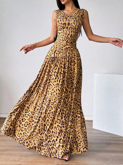 Wild Elegance: Leopard Print Sleeveless Maxi Dress for Every Occasion