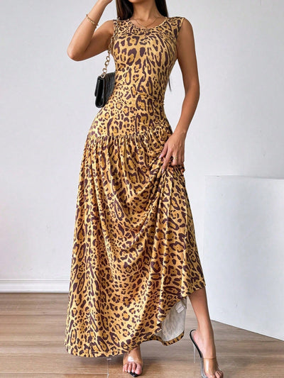 Wild Elegance: Leopard Print Sleeveless Maxi Dress for Every Occasion