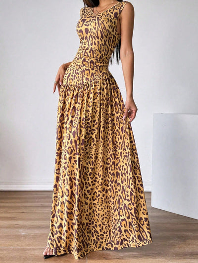 Wild Elegance: Leopard Print Sleeveless Maxi Dress for Every Occasion