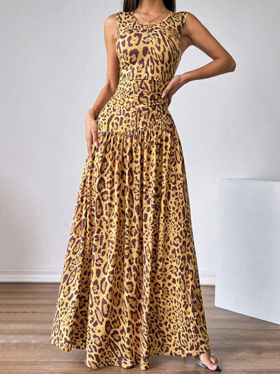 Wild Elegance: Leopard Print Sleeveless Maxi Dress for Every Occasion