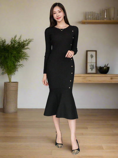 Elegant Fishtail Button Sweater Dress: The Perfect Spring/Autumn Wardrobe Addition