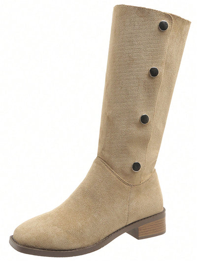 Chic and Stylish: Apricot Knee High Boots with Slimming Effect