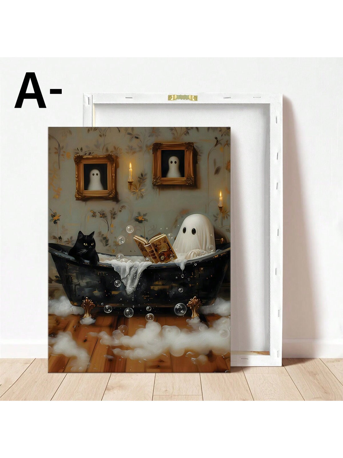 This Spooky Serenity: Ghostly Book Reading in Bathtub Canvas Print is perfect for adding a touch of eerie elegance to any room. Featuring a ghostly figure peacefully reading a book in a bathtub, this high-quality canvas print is a unique and hauntingly beautiful addition to your decor. Made with durable materials and vibrant colors, it is sure to impress and create a spooky serenity in your space.