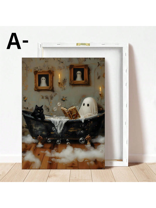 Spooky Serenity: Ghostly Book Reading in Bathtub Canvas Print