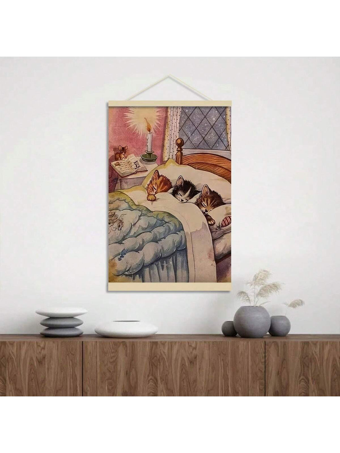 Add a touch of whimsy to your home or office with our charming Whimsical Sleeping Kitten Canvas Art. This aesthetic wall decor will bring a sense of playfulness to any space. Made with durable canvas and vibrant colors, this art piece will brighten up your walls and bring joy to all who see it.