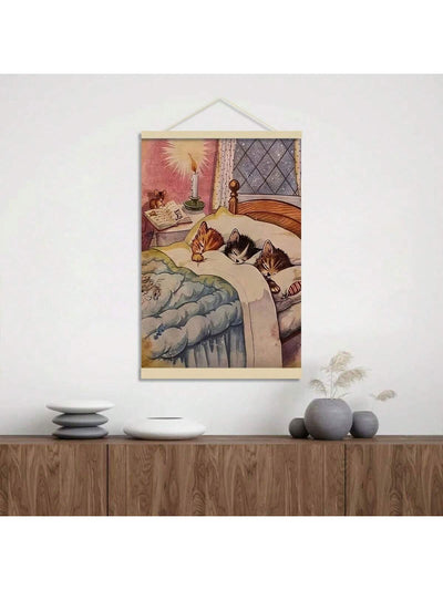 Whimsical Sleeping Kitten Canvas Art – Aesthetic Wall Decor for Home & Office