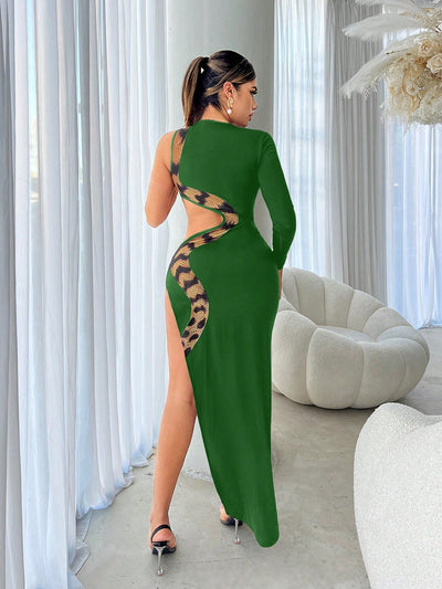 Slither in Style: Snake Skin Animal Print One Shoulder Dress