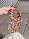 Chic Colorful Rhinestone Mini Evening Bag – Asymmetrical Handbag for Parties & Events