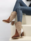 Chic Plus-Size Color Block Mid-Calf Chunky High Heel Boots for Bold Fashion Statements