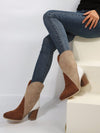 Chic Plus-Size Color Block Mid-Calf Chunky High Heel Boots for Bold Fashion Statements