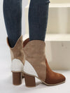 Chic Plus-Size Color Block Mid-Calf Chunky High Heel Boots for Bold Fashion Statements