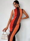 Chic Colorblock High-Neck Sleeveless Sweater Dress for Effortless Elegance