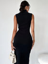 Chic Colorblock High-Neck Sleeveless Sweater Dress for Effortless Elegance