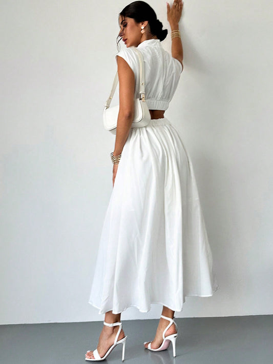 Effortlessly Chic Hollow Pocket Midi Dress for Everyday Elegance