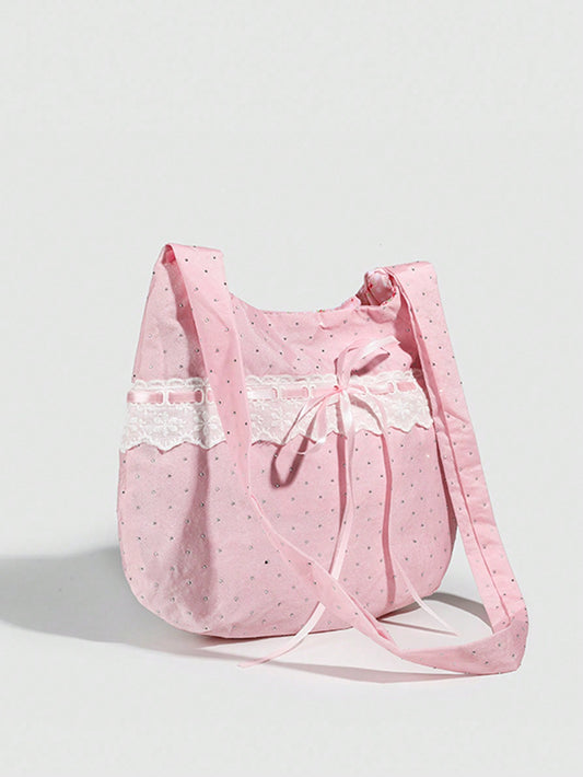 Sugar & Spice: Adorable Bow Decor Foldable Shoulder Bag in Blushing Pink