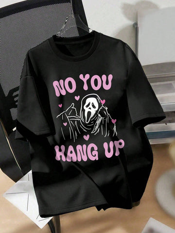 Halloween Edition: Men's Letter Print Round Neck Top for Casual Daily Wear