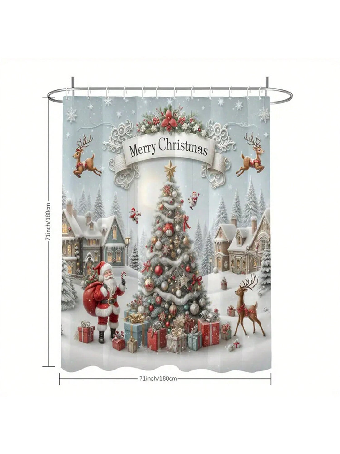 Transform your bathroom into a jolly holiday haven with our festive Santa Claus shower curtain. Made with waterproof material, this holiday decor is both functional and decorative. Look forward to a cheerful and mess-free shower experience this holiday season.