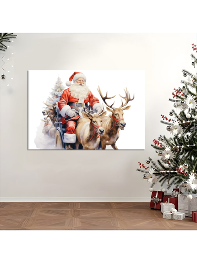 Festive Wonderland: Santa Claus & Reindeer Canvas Wall Art – Perfect Holiday Decor for Every Room