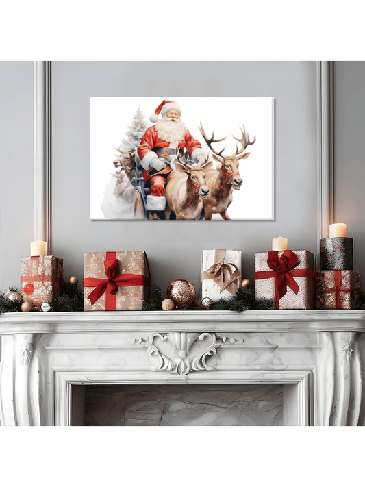 Festive Wonderland: Santa Claus & Reindeer Canvas Wall Art – Perfect Holiday Decor for Every Room