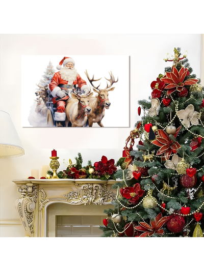 Festive Wonderland: Santa Claus & Reindeer Canvas Wall Art – Perfect Holiday Decor for Every Room