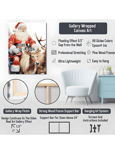 Festive Wonderland: Santa Claus & Reindeer Canvas Wall Art – Perfect Holiday Decor for Every Room