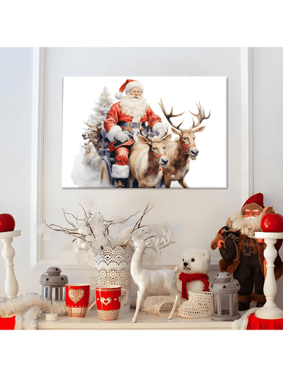 Festive Wonderland: Santa Claus & Reindeer Canvas Wall Art – Perfect Holiday Decor for Every Room