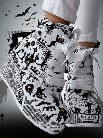 Cute and Cozy: Cartoon Print Zipper Wedge Boots for Autumn/Winter