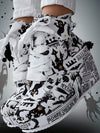 Cute and Cozy: Cartoon Print Zipper Wedge Boots for Autumn/Winter