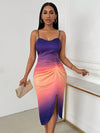 Gradient Print Bodycon Dress with Pleats and Slit - Sleek & Stylish for Any Occasion