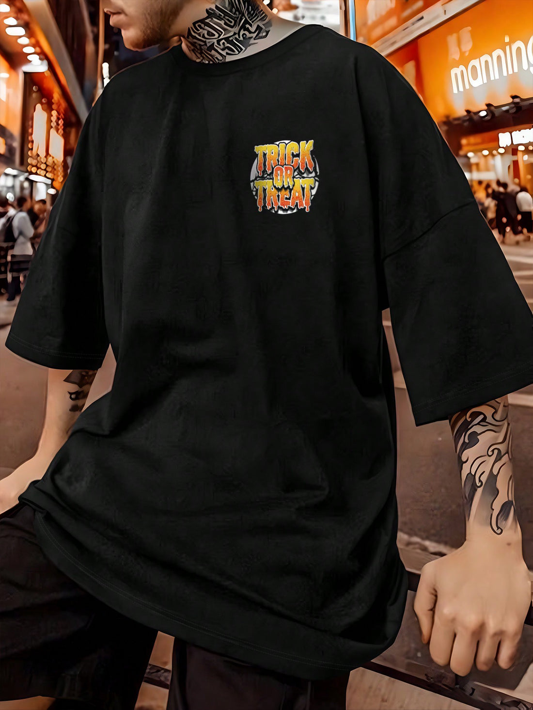 Dress up this Halloween with our exclusive and funny printed cartoon character t-shirt designed for men. Made with high-quality materials and featuring popular Halloween characters, this t-shirt is perfect for adding some humor to your spooky celebrations. Get ready to impress with this unique and comfortable t-shirt!