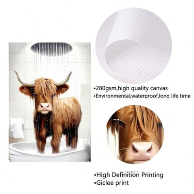 Funny Scottish Highland Cow Bathroom Canvas Poster Set: Whimsical Wall Art for Animal Lovers