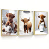 Funny Scottish Highland Cow Bathroom Canvas Poster Set: Whimsical Wall Art for Animal Lovers