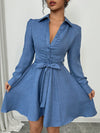 Elegant Ruched Waist Long Sleeve Dress with Front Buttons