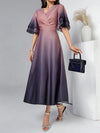 Chic Summer Vibes: Elegant Ombre V-Neck Ruffle Hem Long Dress for Women