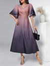 Chic Summer Vibes: Elegant Ombre V-Neck Ruffle Hem Long Dress for Women