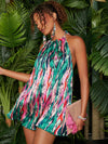 Elegant Watercolor Pleated Halter Dress - Perfect for Any Occasion