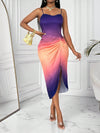 Gradient Print Bodycon Dress with Pleats and Slit - Sleek & Stylish for Any Occasion