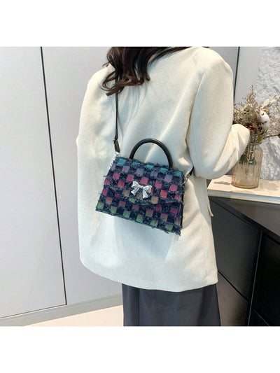 Chic Ombre Plaid Shoulder Bag with Bow Detail: Your New Fashion Statement