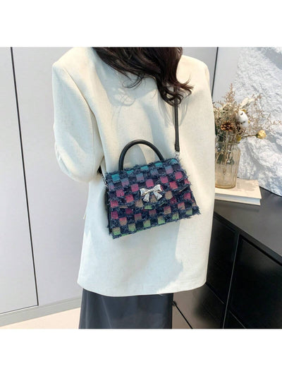 Chic Ombre Plaid Shoulder Bag with Bow Detail: Your New Fashion Statement