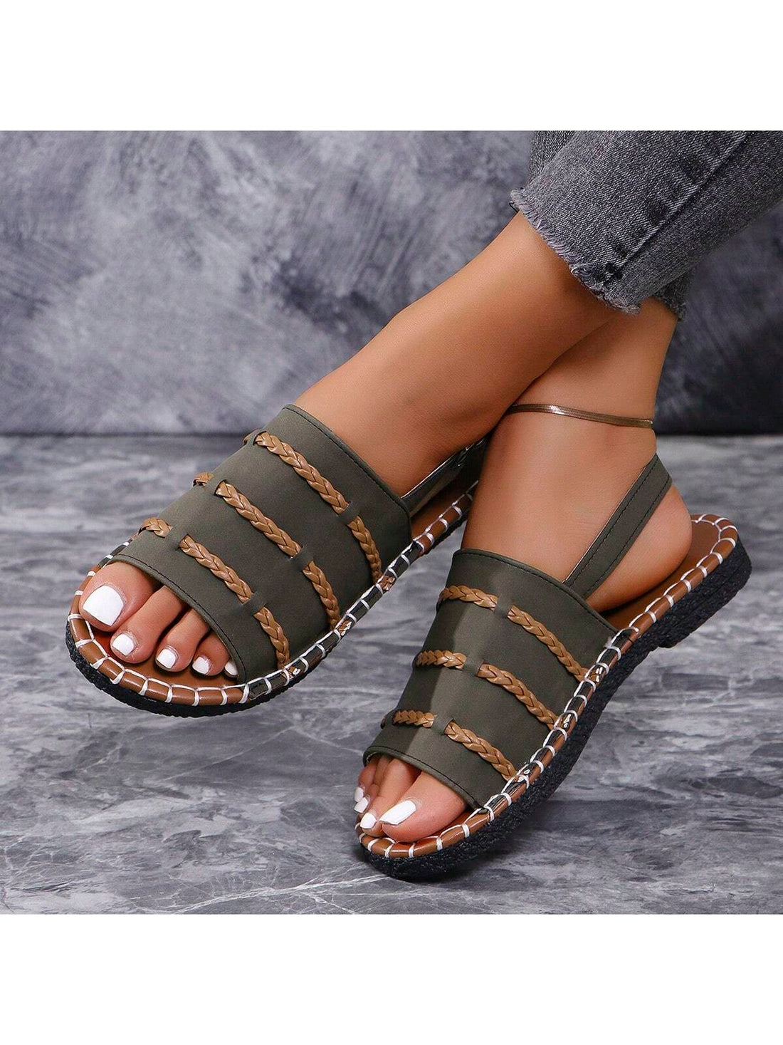 Step into comfort and style with these army green flat sandals! These open-toe beauties aren't just cute—they're practical too, with non-slip soles that keep you steady whether you're lounging indoors or adventuring outside. Versatile enough for beach days or backyard barbecues, these sandals will become your go-to footwear for effortless summer vibes!