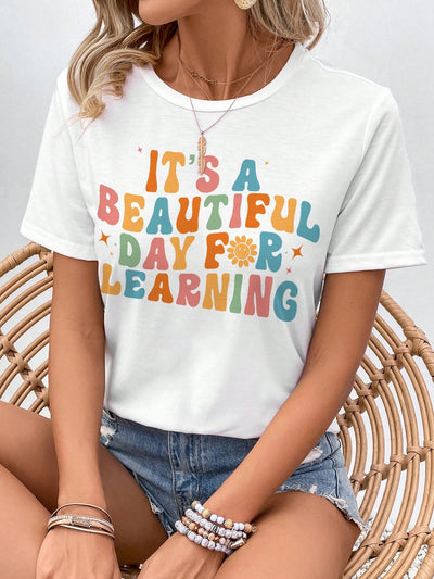 Casual Summer Tee for Teachers: Simple Pattern Round Neck T-Shirt