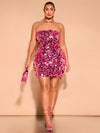 Hot Pink Sequin Criss-Cross Backless Bodycon Mini Dress - Perfect for Festivals and Parties