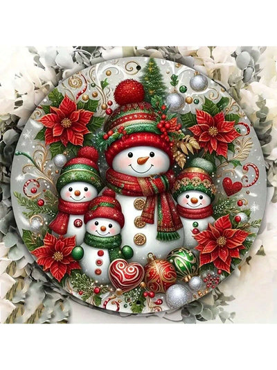 Charming Santa Claus Family Wreath Metal Sign - Festive Indoor Decoration for Holiday Cheer