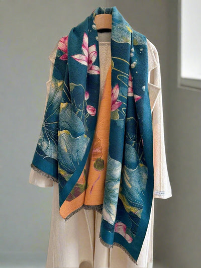 Lotus Floral Bliss Imitation Cashmere Scarf: A Versatile Fashion Essential for Fall/Winter