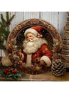 Charming Santa Claus Family Wreath Metal Sign - Festive Indoor Decoration for Holiday Cheer