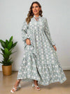 Effortless Elegance: Plus Size Casual Allover Print Lantern Sleeve Long Dress